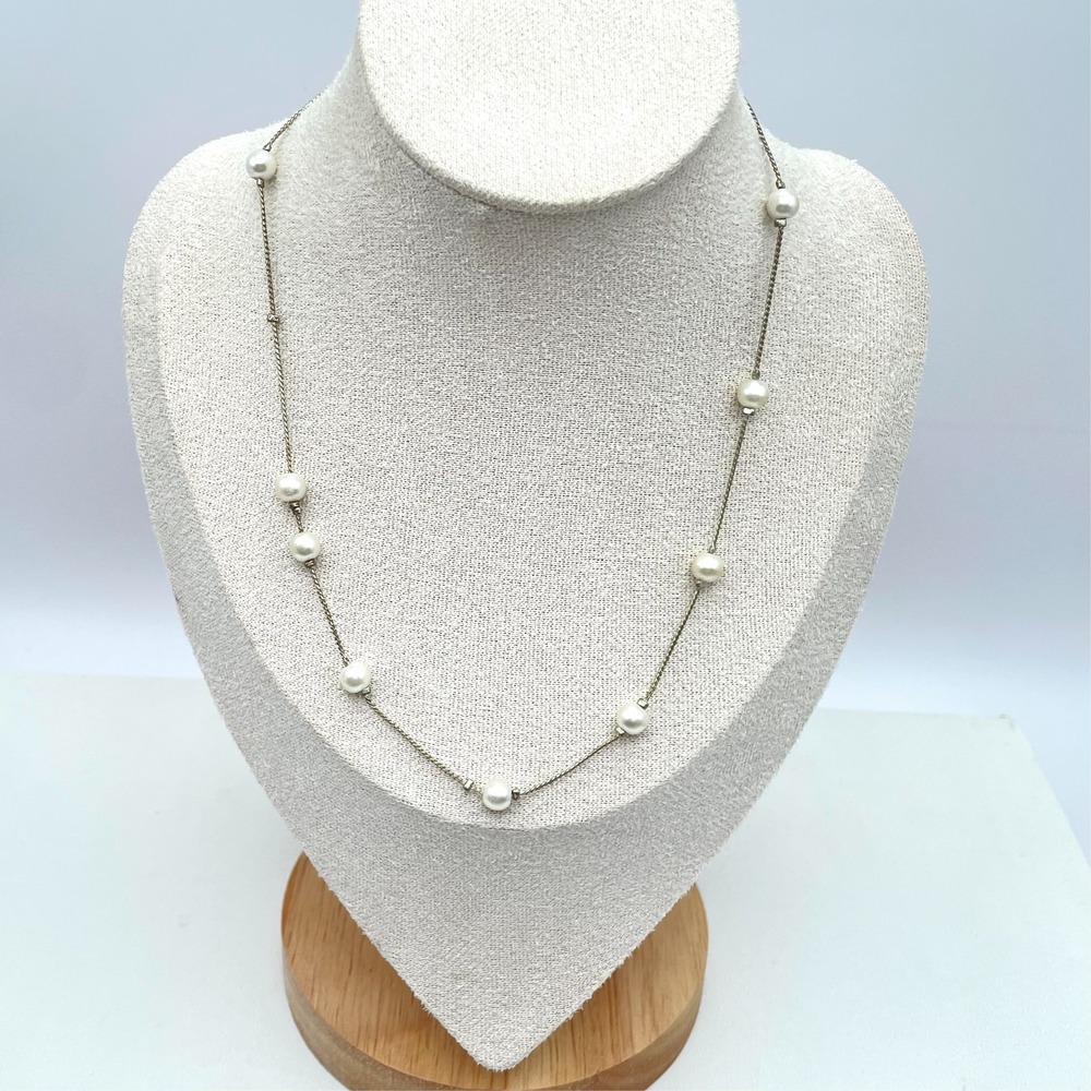 Vintage Gold-Tone Classic Braided Chain Mother Of Pearl Station Lobster Necklace